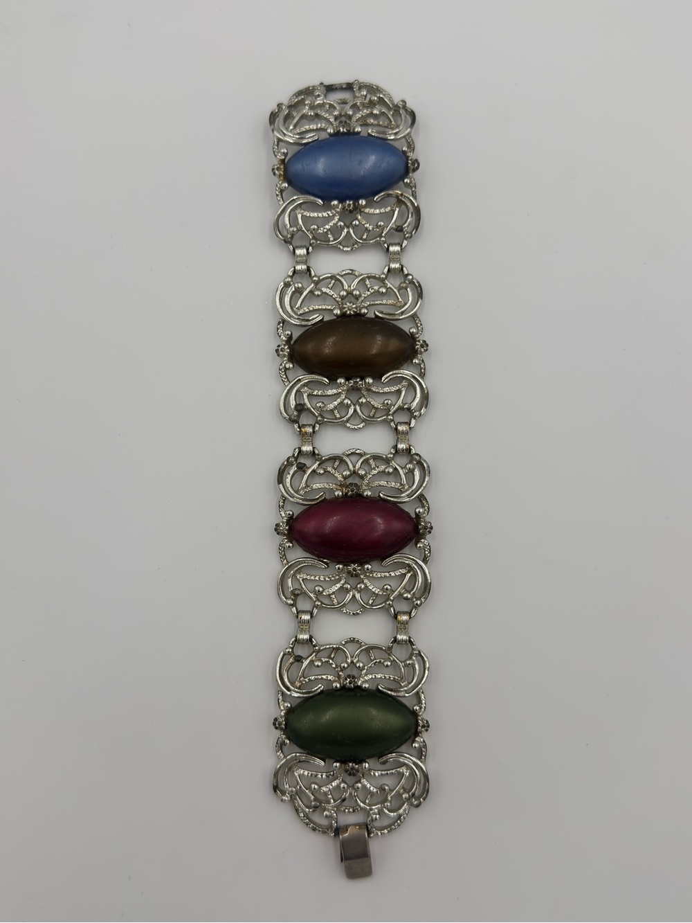 Sarah Coventry Multicolor Cabochon Silver-Tone Filigree Bracelet